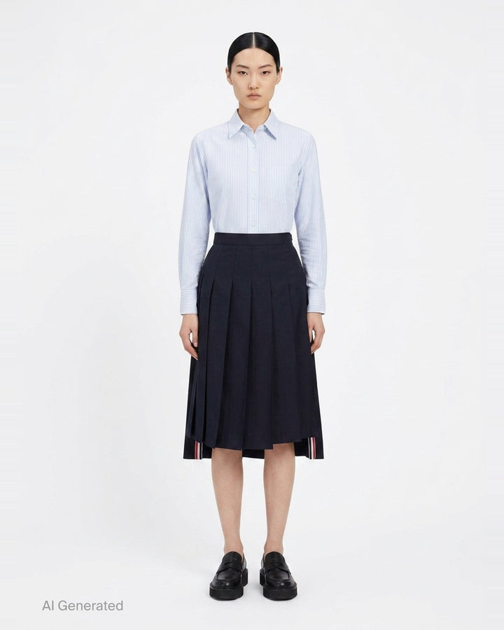 Twill Pleated Midi Skirt | Thom Browne | Club21 - front