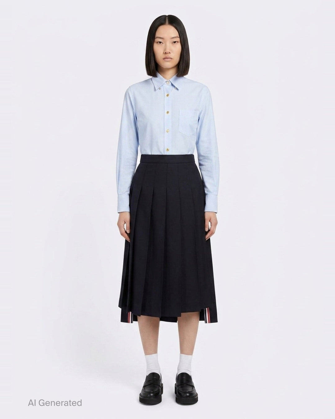 Twill Pleated Midi Skirt | Thom Browne | Club21 - front
