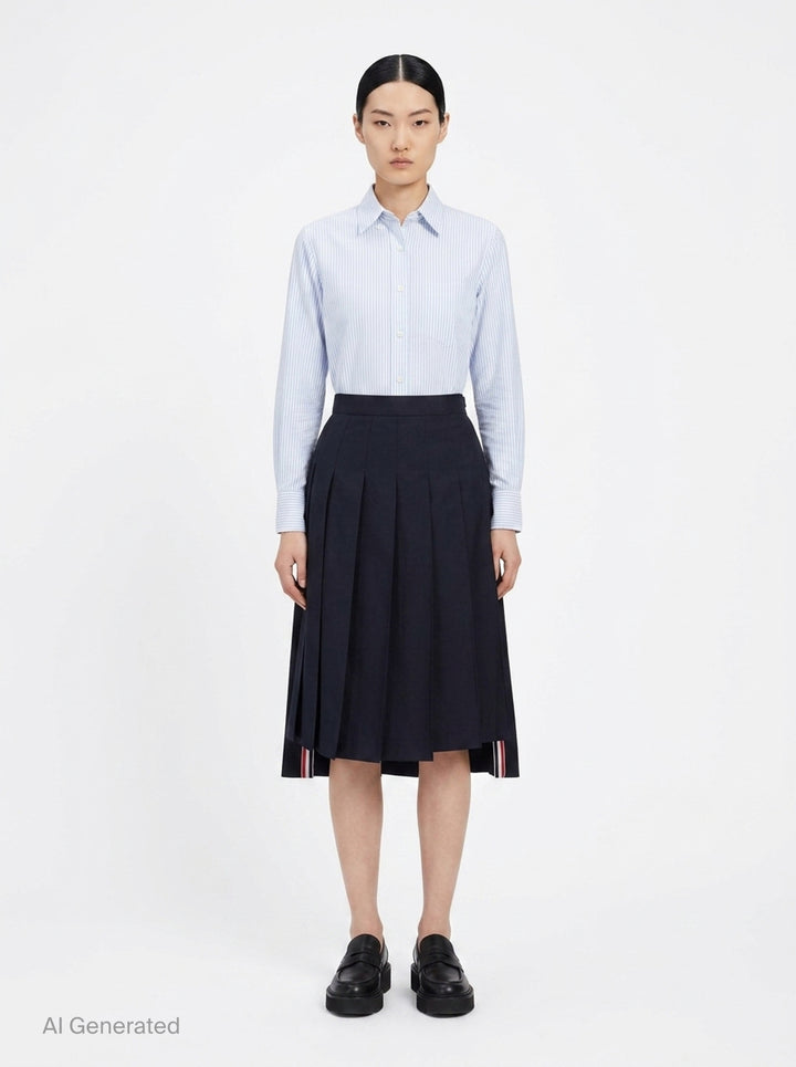 Twill Pleated Midi Skirt | Thom Browne | Club21 - front