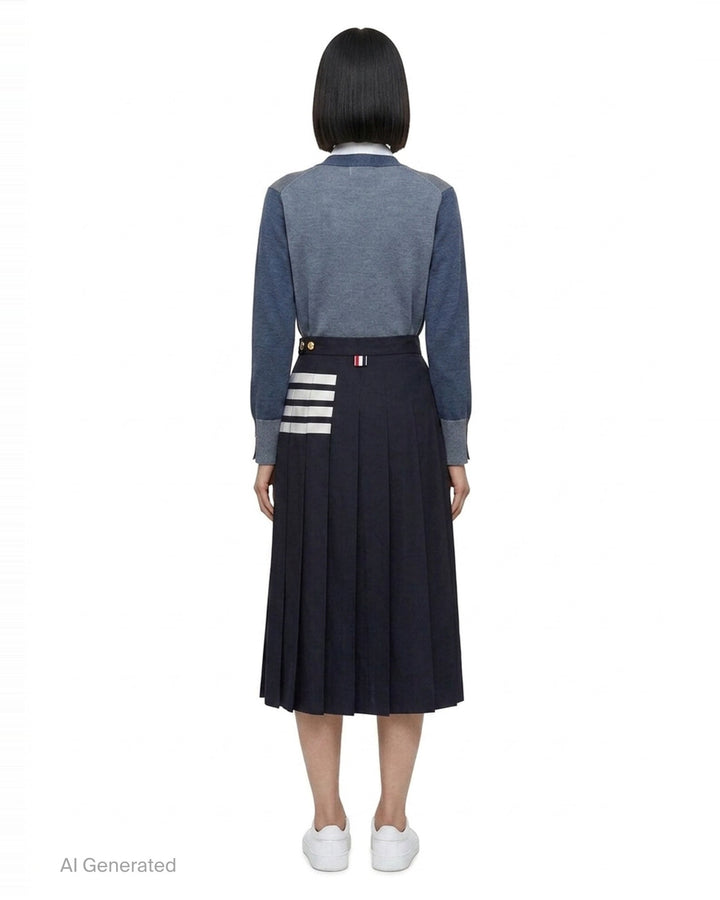 Twill Pleated Midi Skirt | Thom Browne | Club21 - back