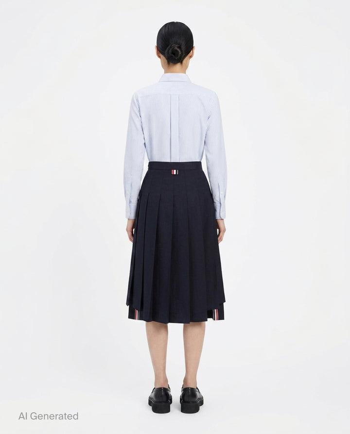 Twill Pleated Midi Skirt | Thom Browne | Club21 - back