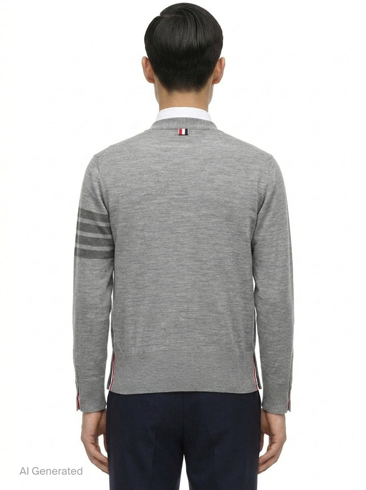 Wool 4-Bar V-Neck Cardigan | Thom Browne | Club21 - back