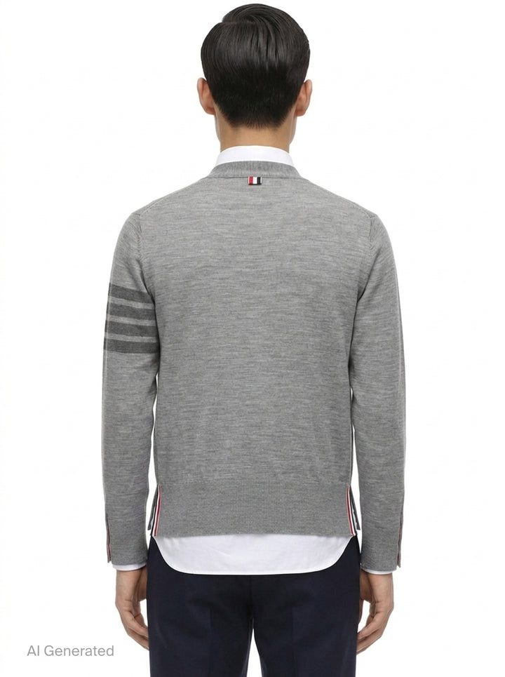 Wool 4-Bar V-Neck Cardigan | Thom Browne | Club21 - back
