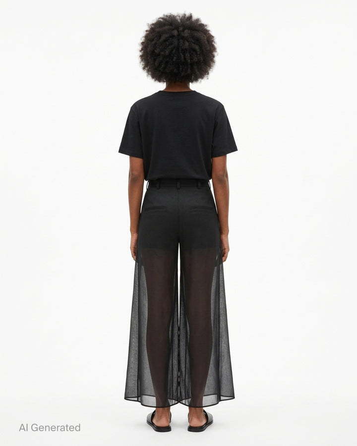 Black sheer wide-leg cargo tailored trousers with structured patch pockets and a high waist by Torishéju - back