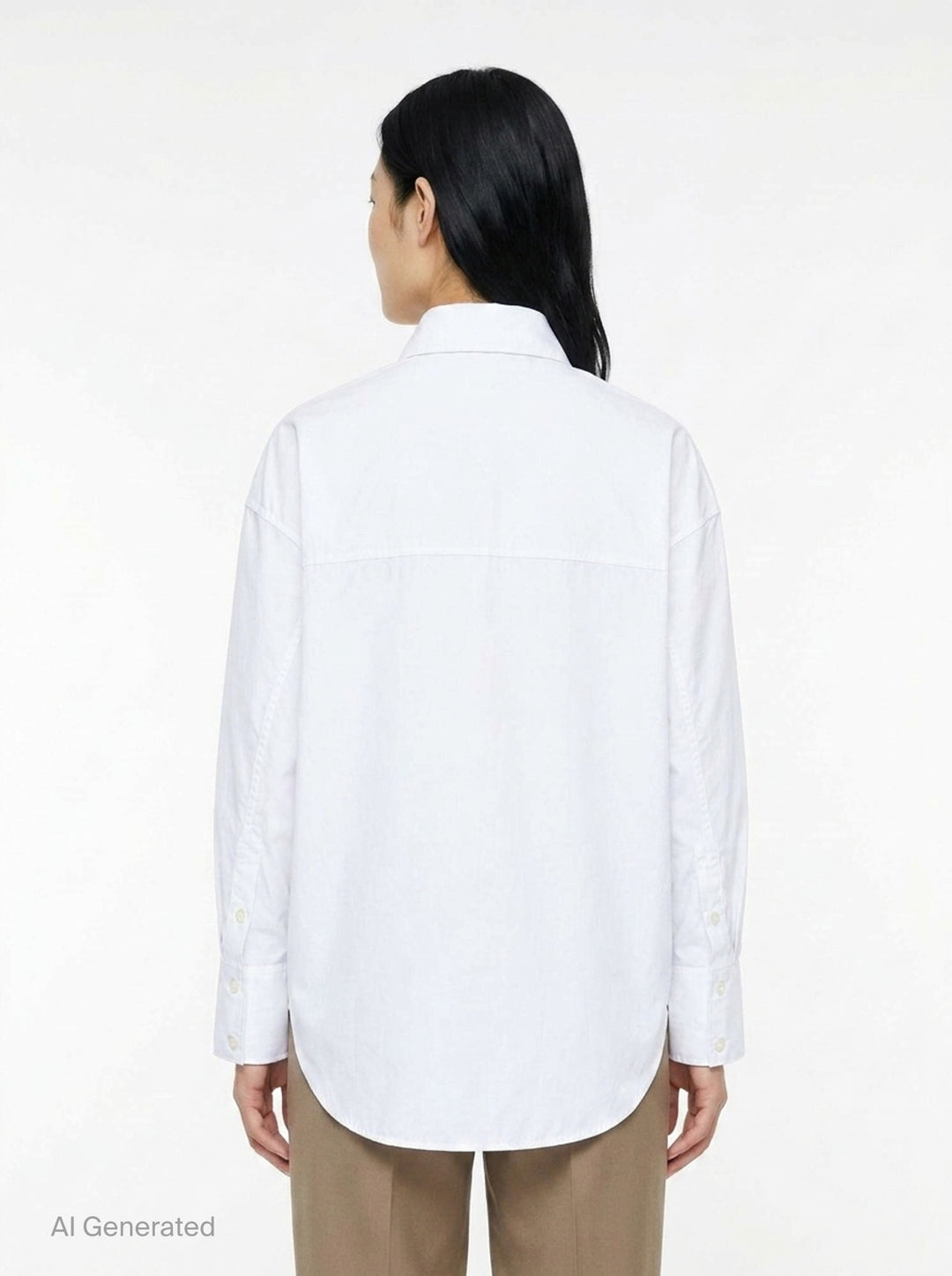 Totême Boxy Poplin Shirt in white, featuring a pointed collar with woven monogram label, full button fastening, long sleeves with barrel cuffs, and a relaxed oversized silhouette - back