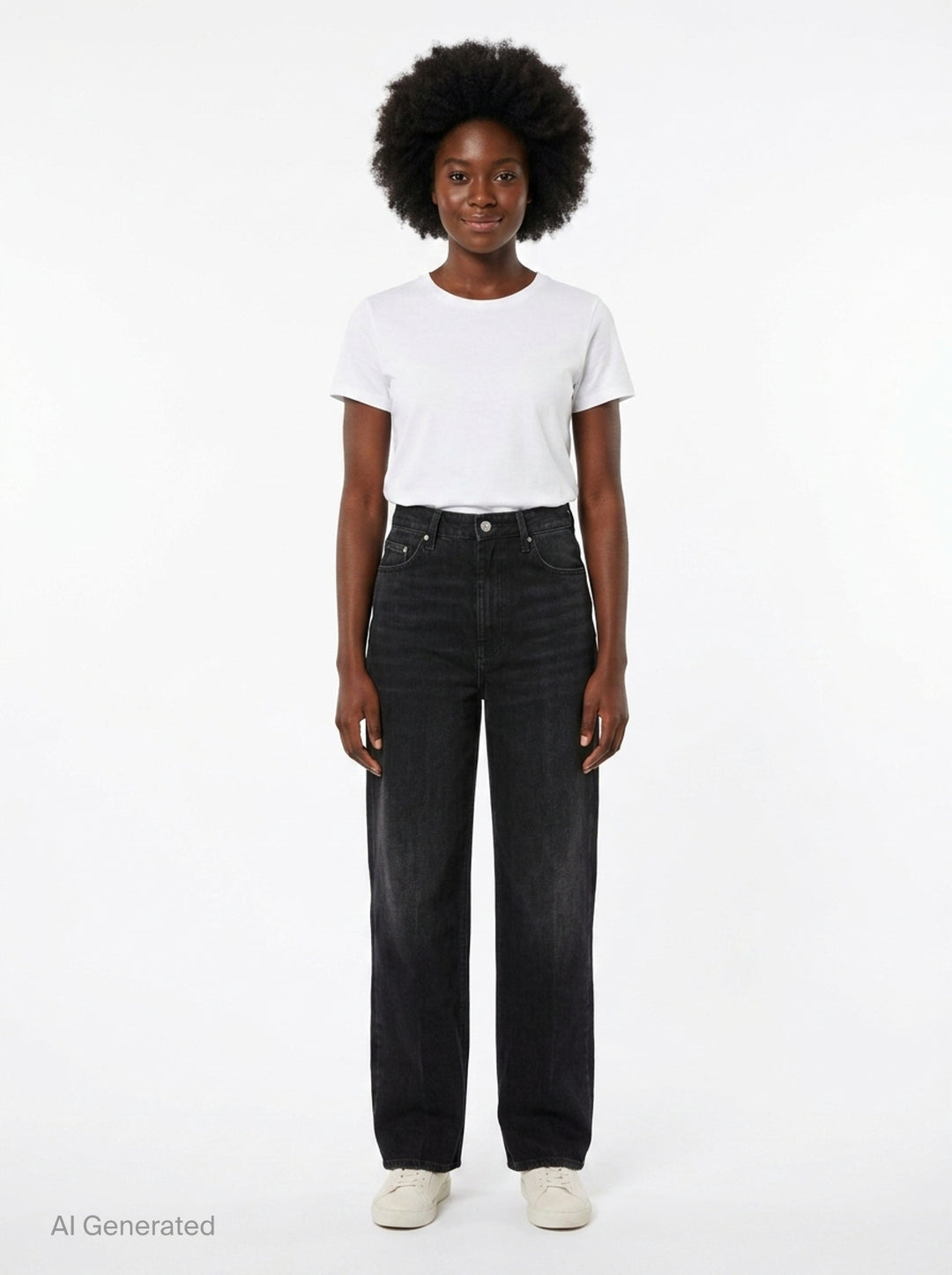 Totême Wide Leg Jeans in washed black denim, featuring a high-rise waist, five-pocket construction, and a relaxed straight-falling leg, shown flat against a white background - front