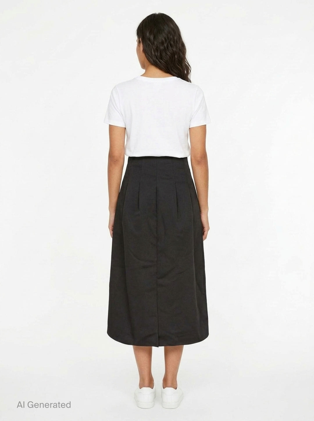 Ulla Johnson Delara Satin Midi Skirt in black, featuring a high waist, deep front pleats, and a voluminous tulip-shaped hem - back