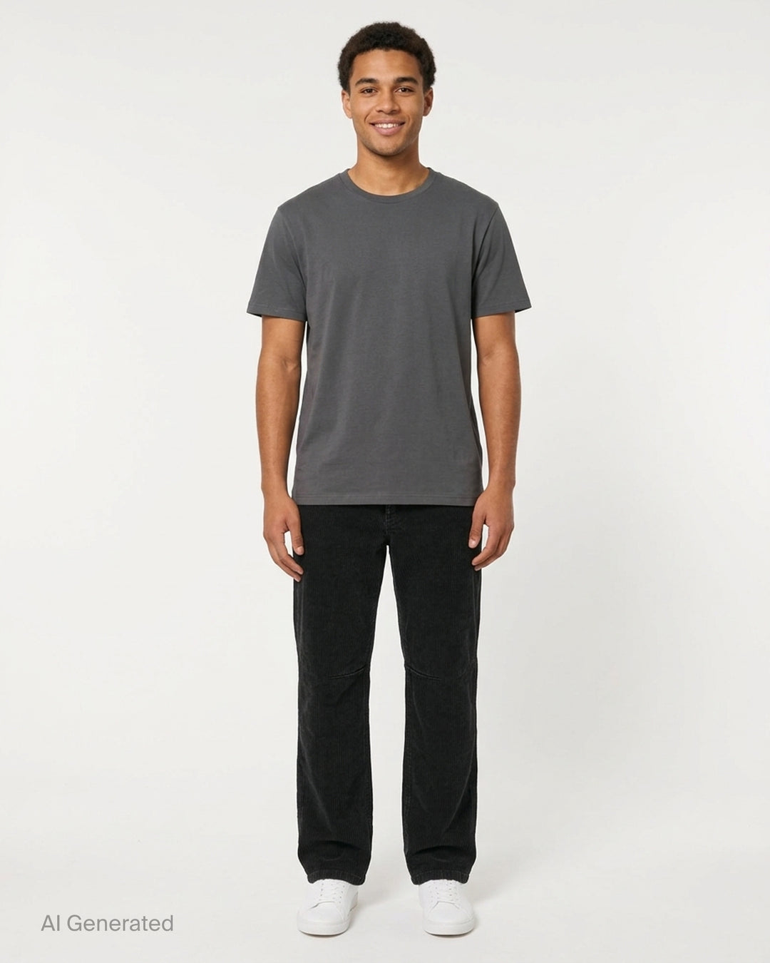 Undercover black corduroy pants with straight legs, knee seams and five-pocket styling, shown front view - front