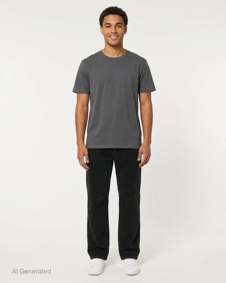 Undercover black corduroy pants with straight legs, knee seams and five-pocket styling, shown front view - front