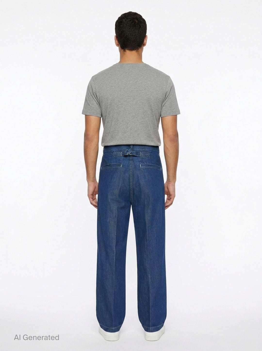 visvim Broader Wide-Leg Jeans in medium indigo denim, shown flat with a high-rise waist, pressed front crease, and wide straight-leg silhouette - back