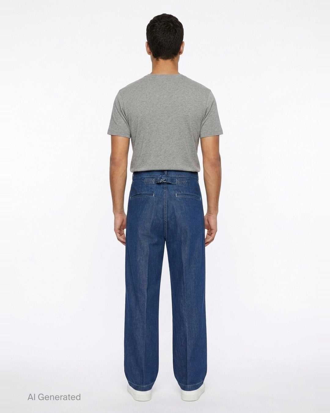 visvim Broader Wide-Leg Jeans in medium indigo denim, shown flat with a high-rise waist, pressed front crease, and wide straight-leg silhouette - back