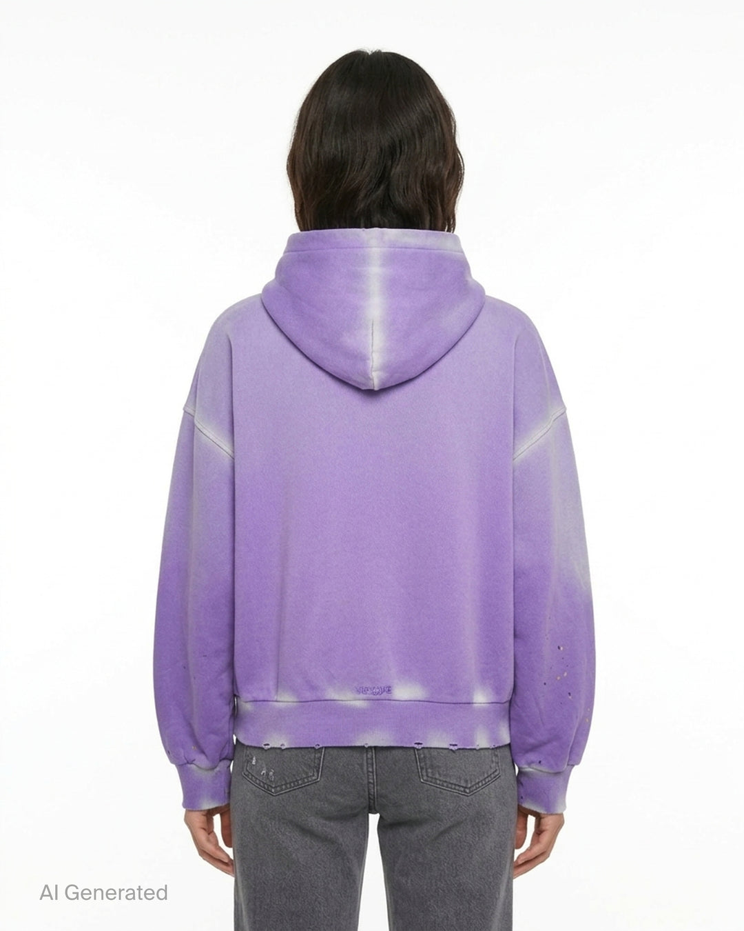 We11done Purple Anniversary Teddy Zip Hoodie with crayon-style teddy bear graphic, multicolour illustrative detailing, paint splatter, and bleach-wash distressing on an oversized silhouette - back