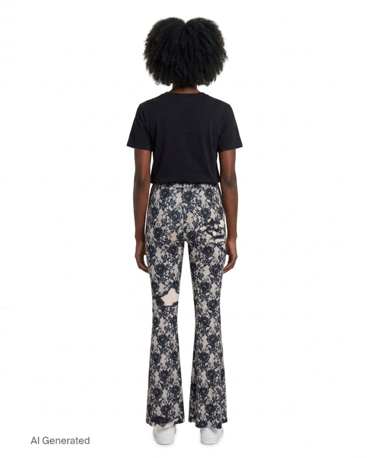 Black Lace Printed Flare Pants | We11done | Club21 - back