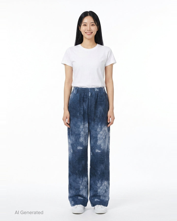 Blue Trompe L'Oeil Denim Print Sweatpants | We11done | Club21 - front