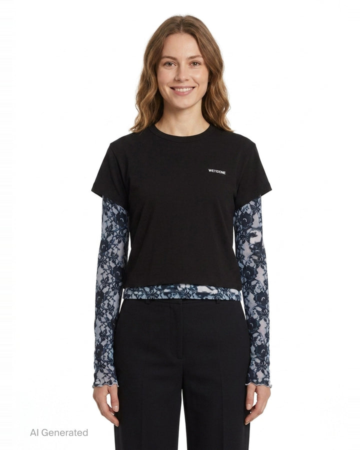 Layered Lace Print Tee | We11done | Club21 - front