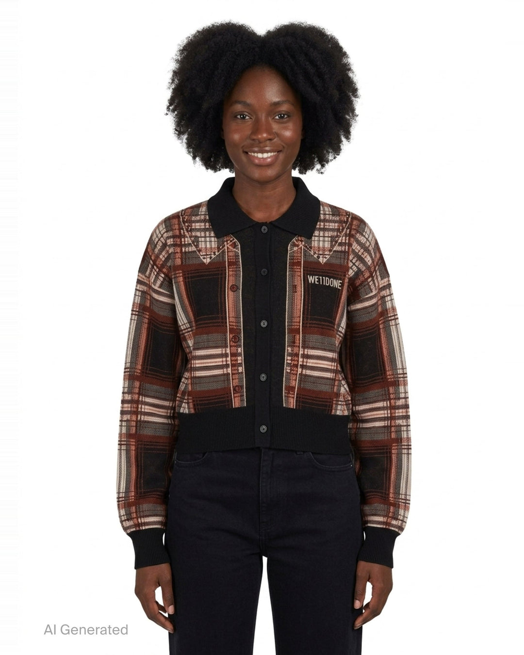 Plaid Knit Cardigan Jacket | We11done | Club21 - front