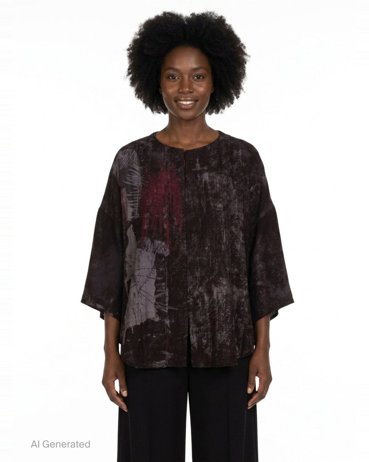 Abstract Print Half Sleeve Blouse | Y's | Club21 - front