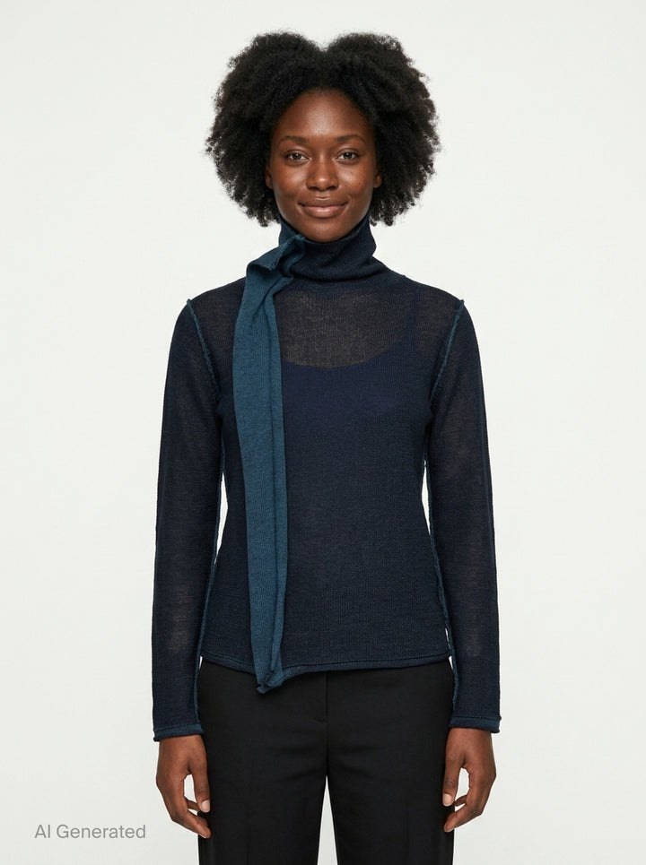 High Neck Knit Top with Cloth | Y's | Club21 - front