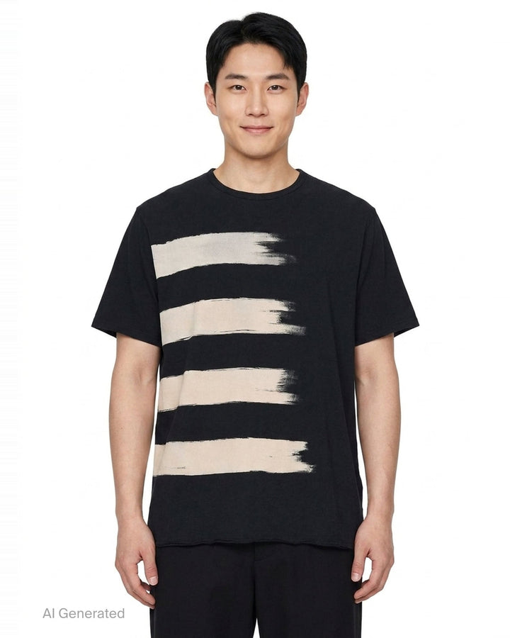 Brushstroke Print Short Sleeve Tee | Yohji Yamamoto | Club21 - front