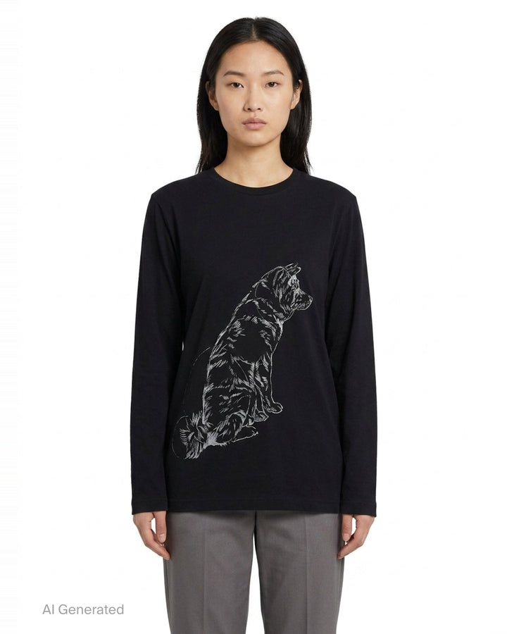 Cat Print Long Sleeve Tee | Yohji Yamamoto | Club21 - front