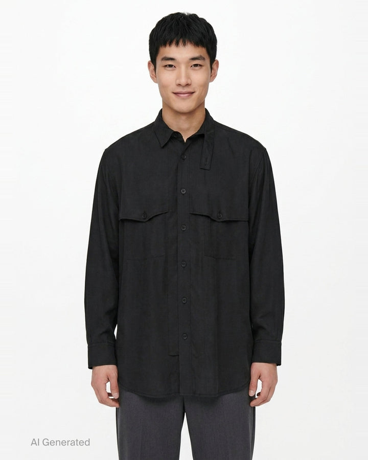 Chest Detail Long Sleeve Shirt | Yohji Yamamoto | Club21 - front