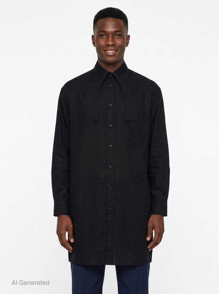 Collar Tab Long Blouse | Yohji Yamamoto | Club21 - front