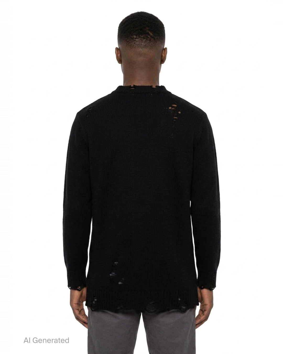 Distressed Round Neck Knit Top | Yohji Yamamoto | Club21 - back