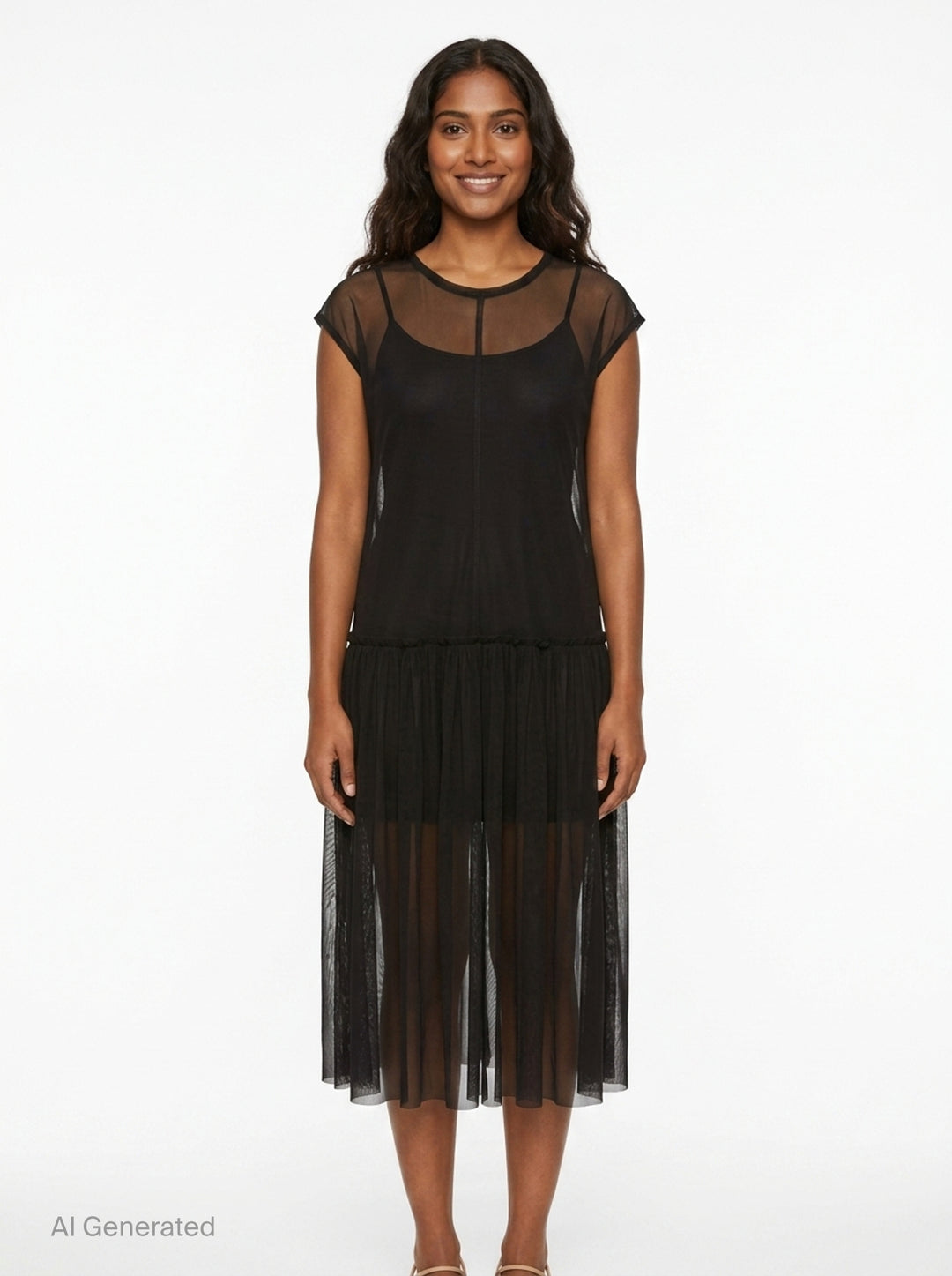 Gathered Sleeveless Mesh Dress | Yohji Yamamoto | Club21 - front