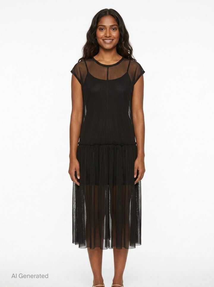 Gathered Sleeveless Mesh Dress | Yohji Yamamoto | Club21 - front