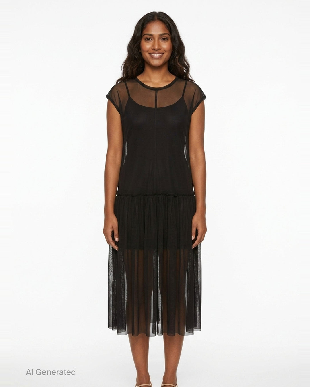 Gathered Sleeveless Mesh Dress | Yohji Yamamoto | Club21 - front
