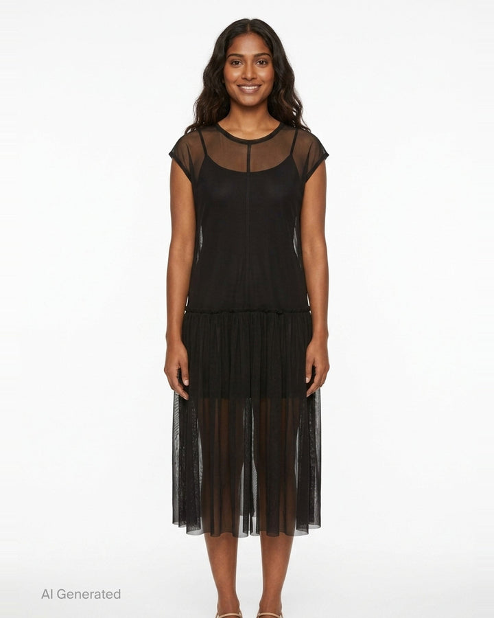 Gathered Sleeveless Mesh Dress | Yohji Yamamoto | Club21 - front