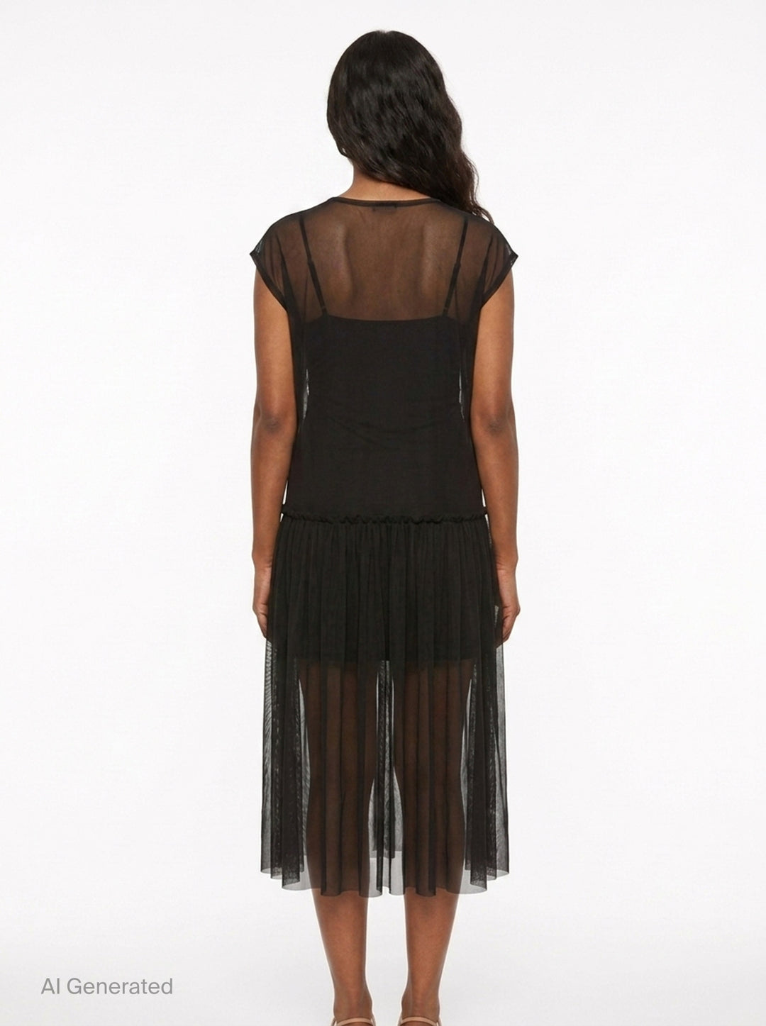 Gathered Sleeveless Mesh Dress | Yohji Yamamoto | Club21 - back