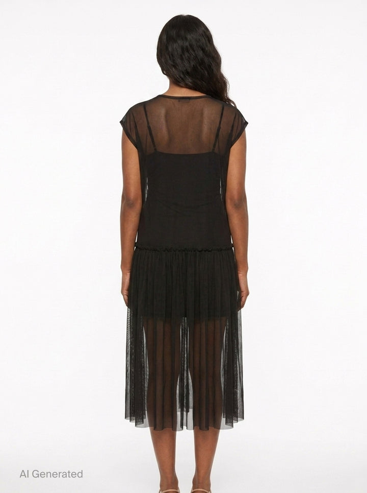 Gathered Sleeveless Mesh Dress | Yohji Yamamoto | Club21 - back