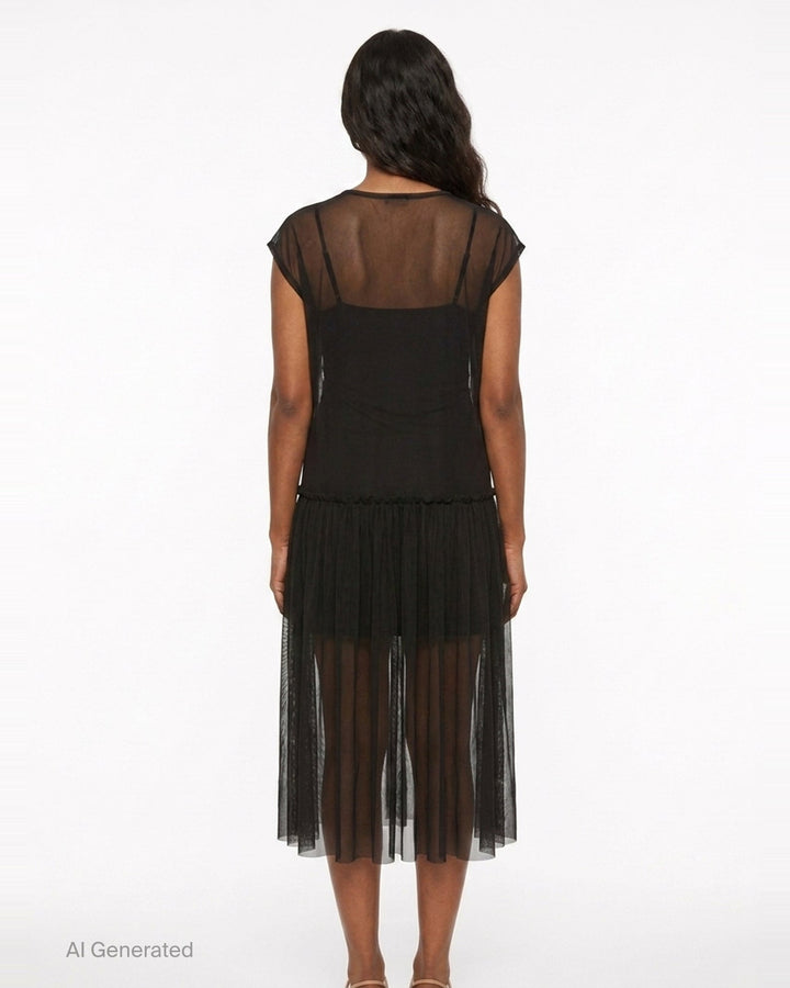 Gathered Sleeveless Mesh Dress | Yohji Yamamoto | Club21 - back