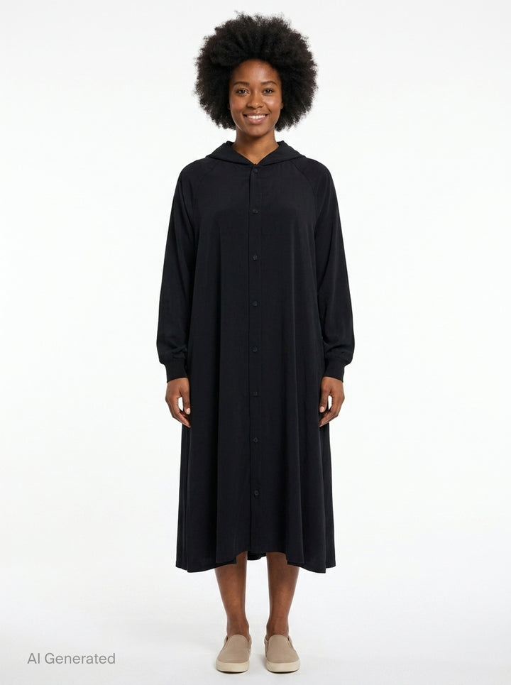 Hooded Raglan Sleeve Dress | Yohji Yamamoto | Club21 - front