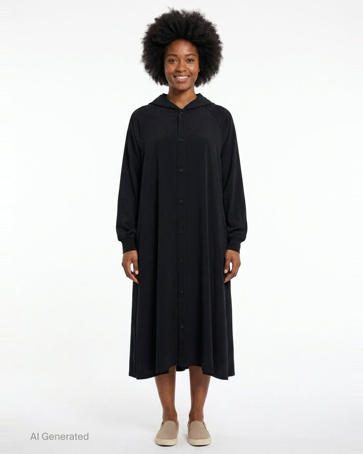 Hooded Raglan Sleeve Dress | Yohji Yamamoto | Club21 - front