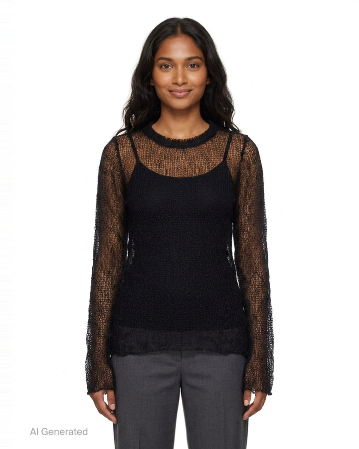 Long Sleeve Open Knit Sweater | Yohji Yamamoto | Club21 - front