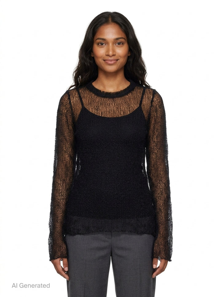 Long Sleeve Open Knit Sweater | Yohji Yamamoto | Club21 - front