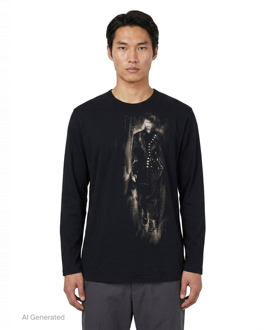 Round Neck Long Sleeve Graphic Tee | Yohji Yamamoto | Club21 - front