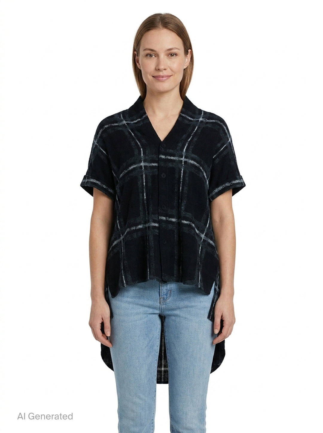 Short Sleeve Plaid Blouse | Yohji Yamamoto | Club21 - front
