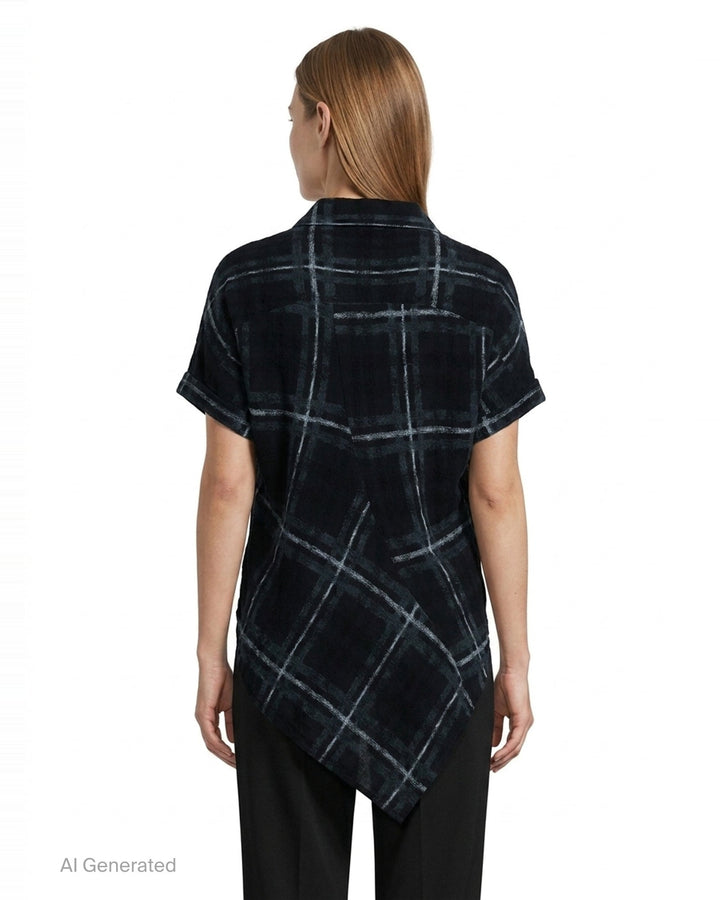Short Sleeve Plaid Blouse | Yohji Yamamoto | Club21 - back