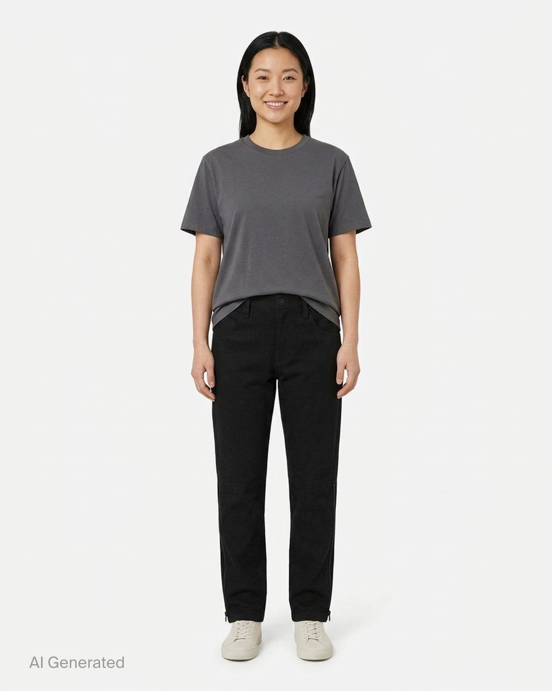 Yohji Yamamoto black Side Gusset Zip Pants with panelled knees, front slanted pockets and zip detailing at the lower leg seams - front