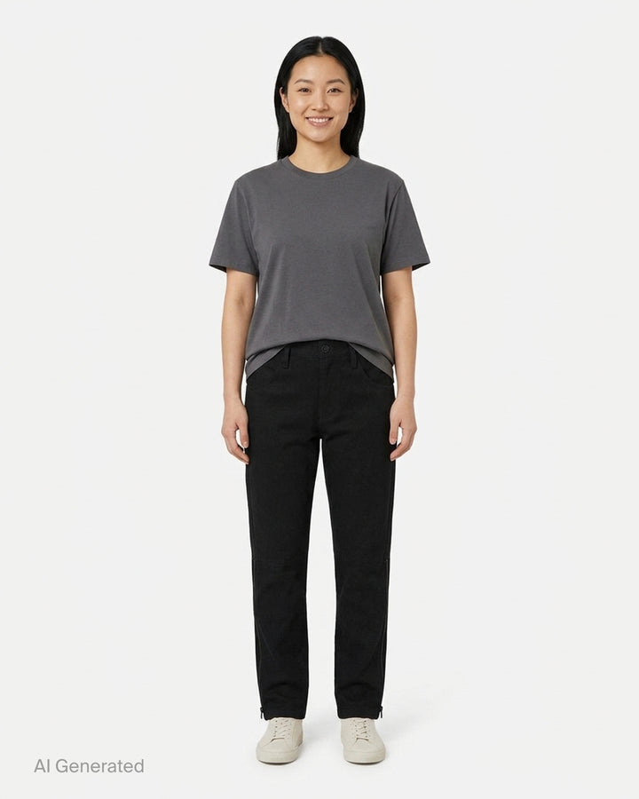 Yohji Yamamoto black Side Gusset Zip Pants with panelled knees, front slanted pockets and zip detailing at the lower leg seams - front