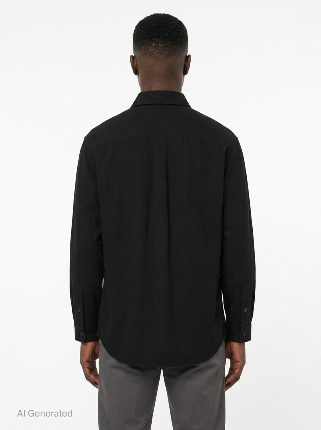 Yohji Yamamoto Spare Collar Long Sleeve Shirt in black, oversized fit with dual buttoned chest pockets and tonal button-through placket, front view on white background - back