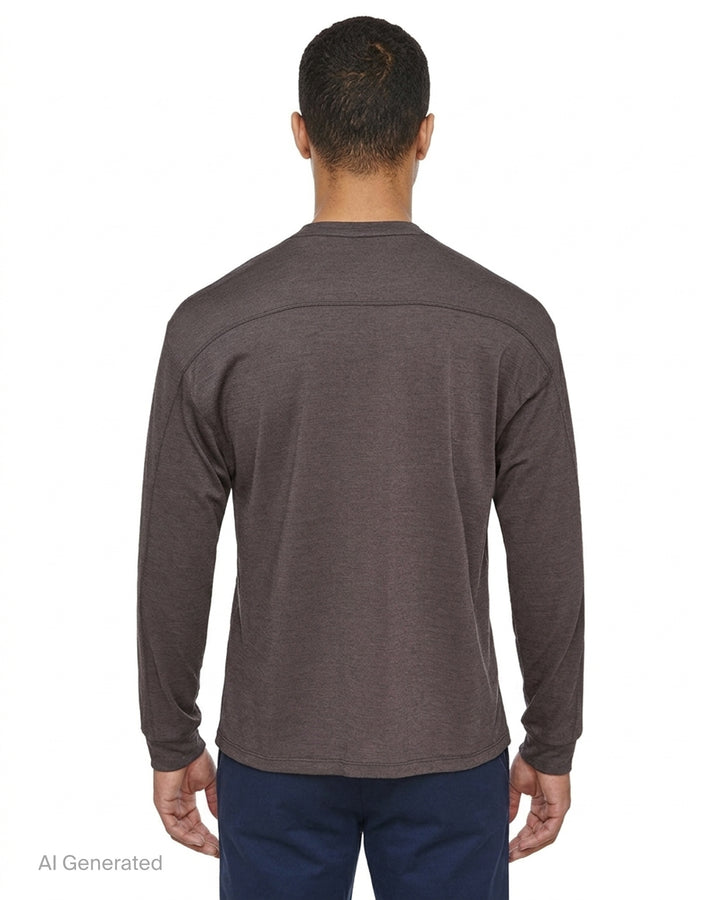 YOKE Cashmere Silk Jersey Long Sleeve Tee in heathered charcoal-brown, front view - back