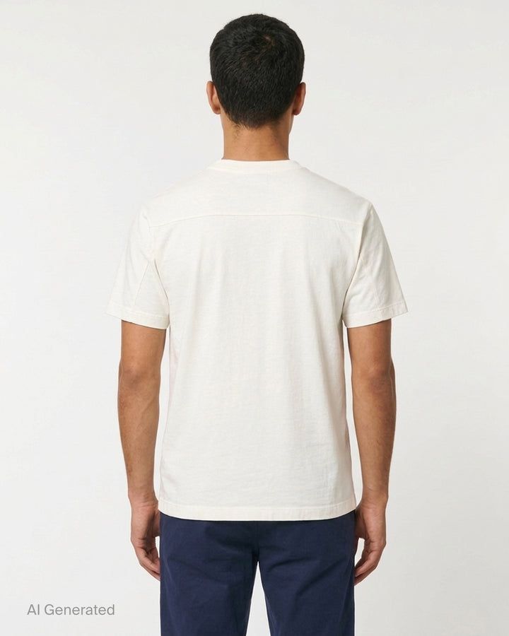 YOKE Suvin Cotton T-Shirt in washed blue with ribbed crew neck and short sleeves, shown from the front - back