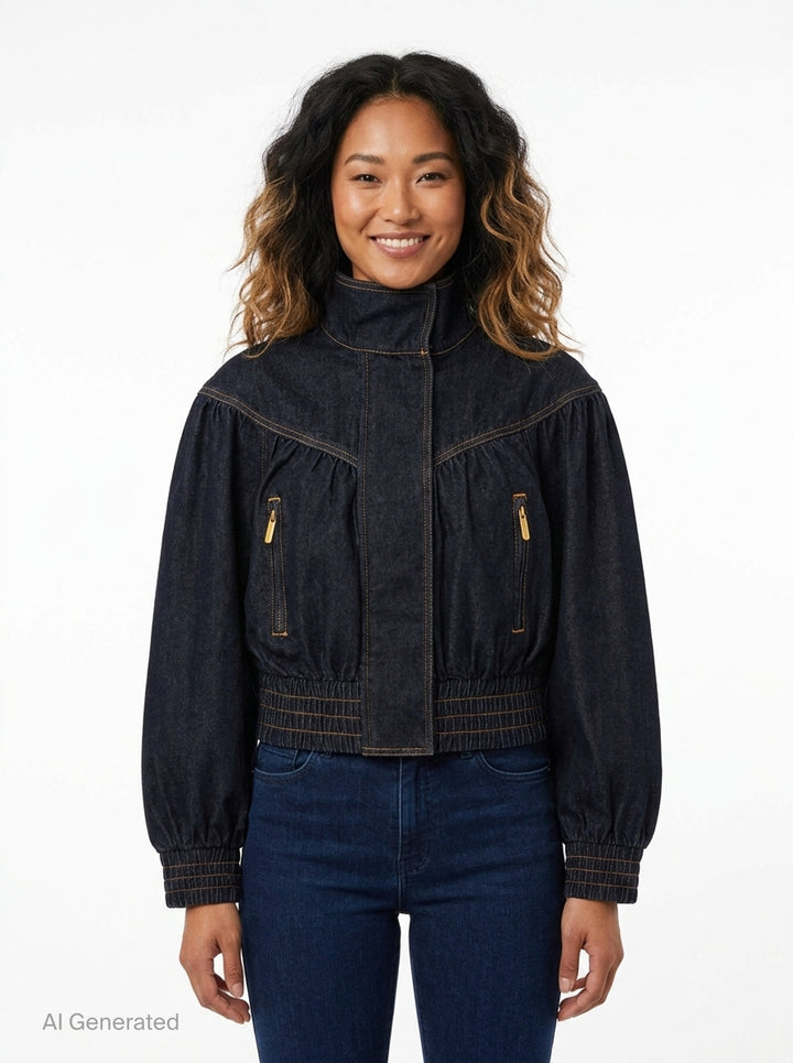 Denim Handkerchief Bomber Jacket | Zimmermann | Club21 - front
