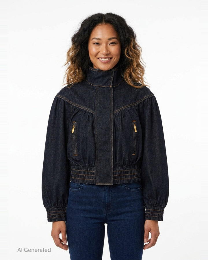 Denim Handkerchief Bomber Jacket | Zimmermann | Club21 - front