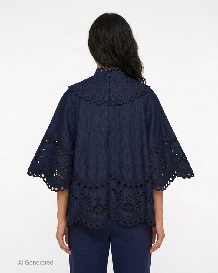 Mahon Broderie Denim Top | Zimmermann | Club21 - back