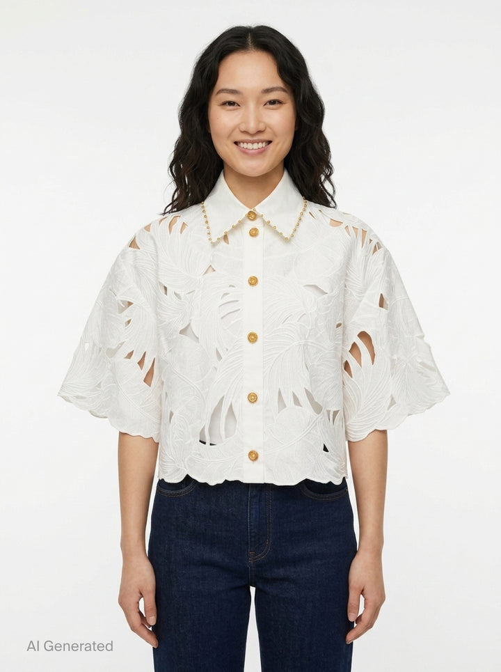 Mahon Embroidered Crop Shirt | Zimmermann | Club21 - front